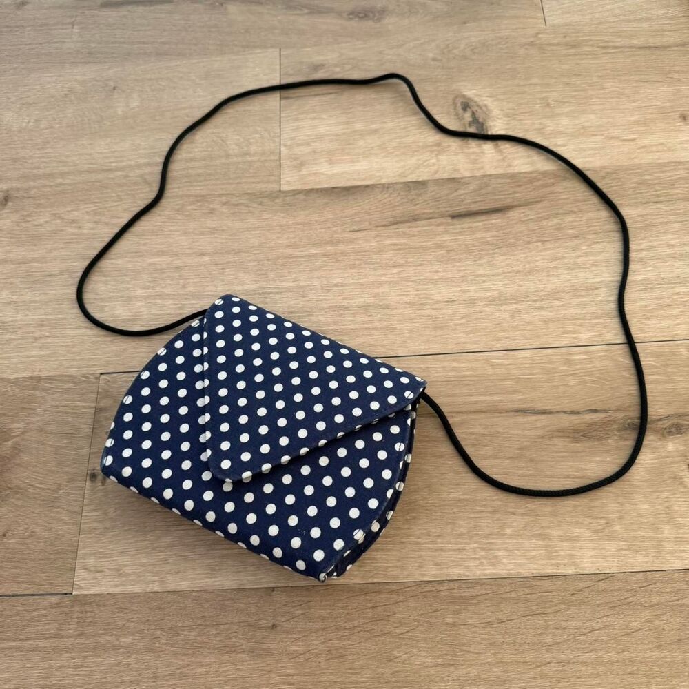 Vintage Navy Blue & White Polka Dot Shoulder Bag Purse Twee Trending Retro 80's